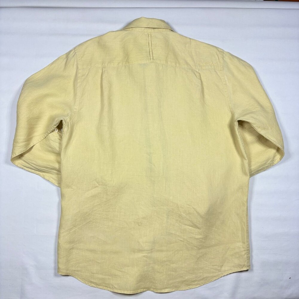 Quiksilver Men's Large 100% Linen Long Sleeve Button Up Shirt Yellow Surf Beach - Picture 4 of 6